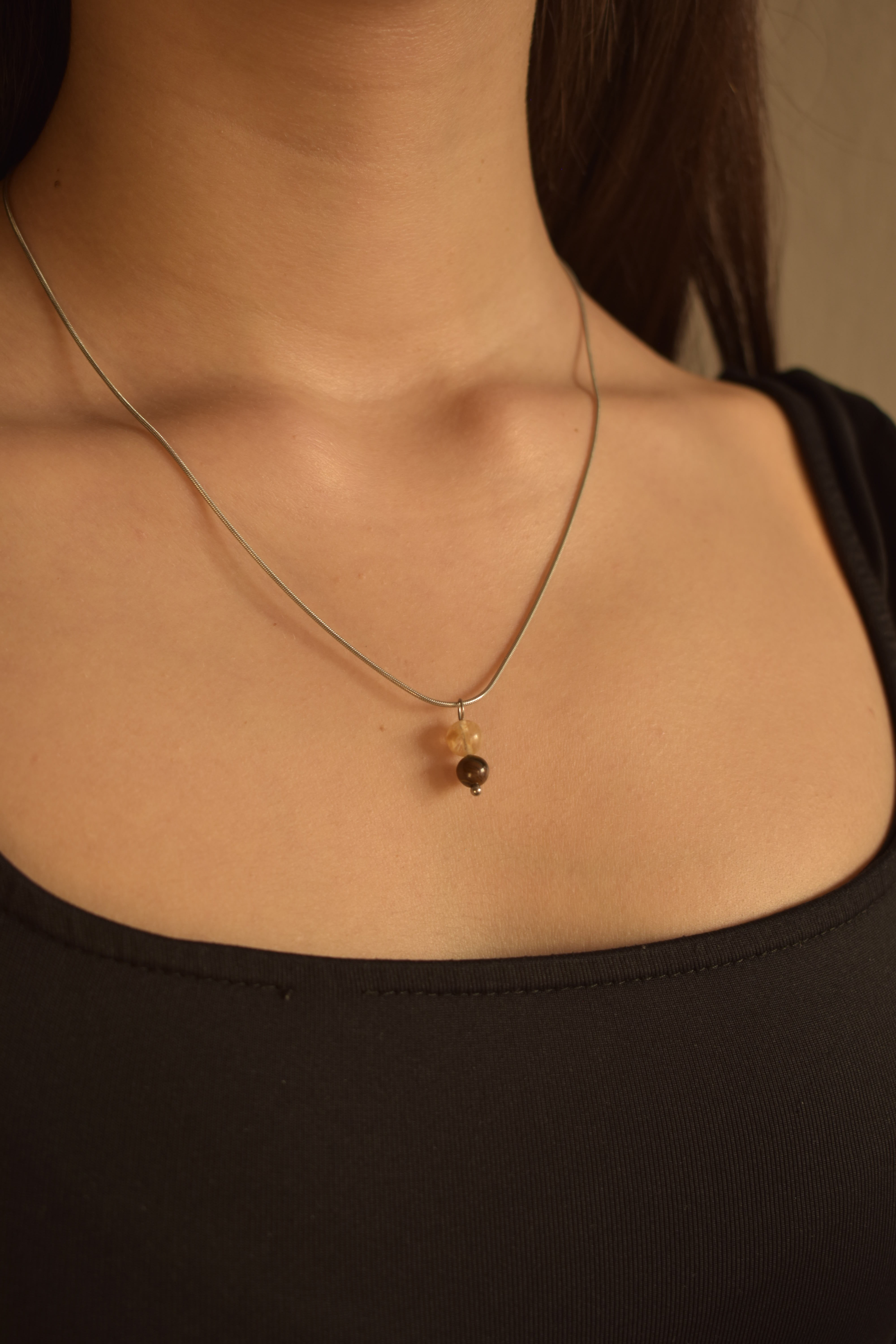 Collana Res in Occhio di Tigre e Quarzo Citrino