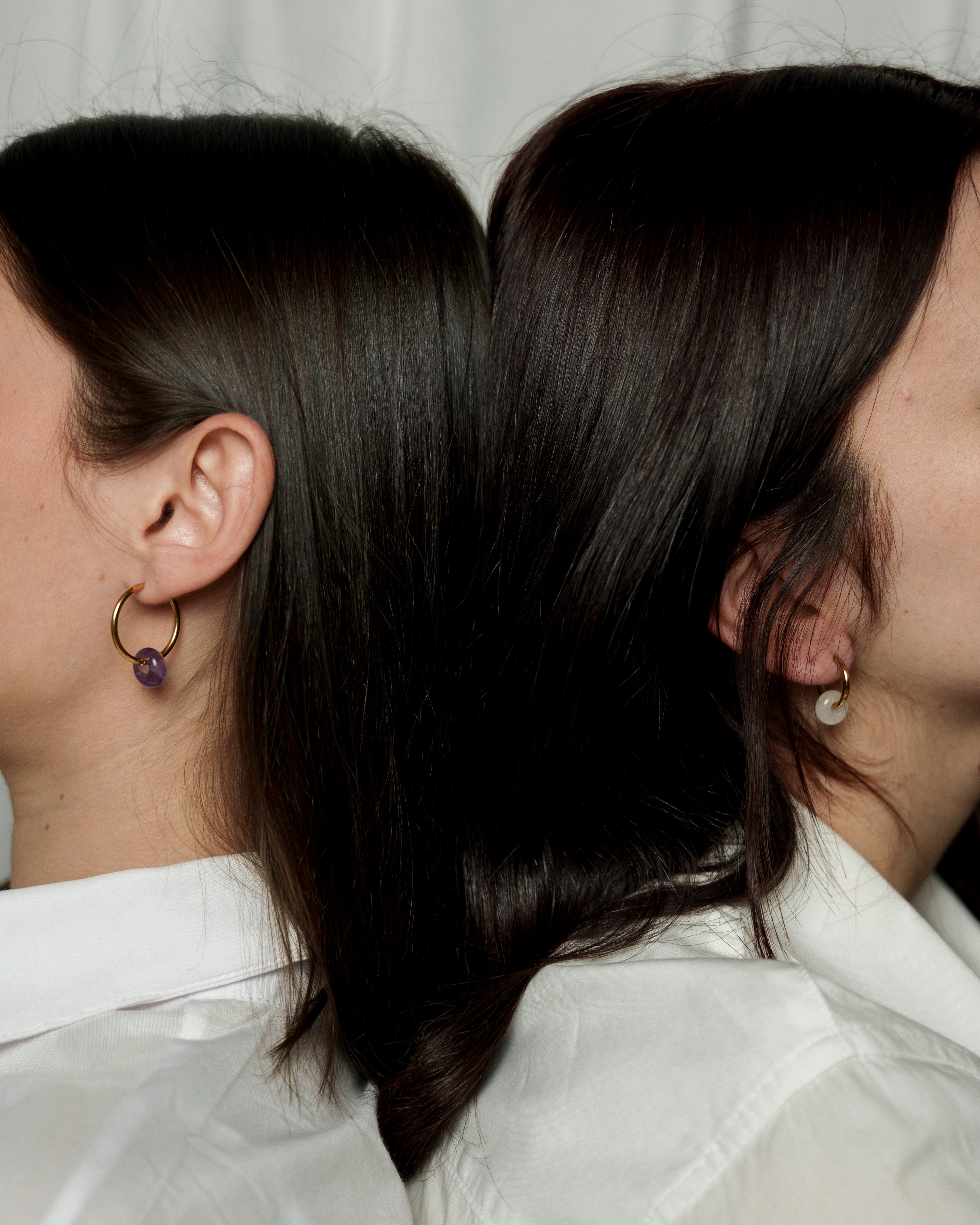 Crystal hoops in Ametista e Quarzo rosa