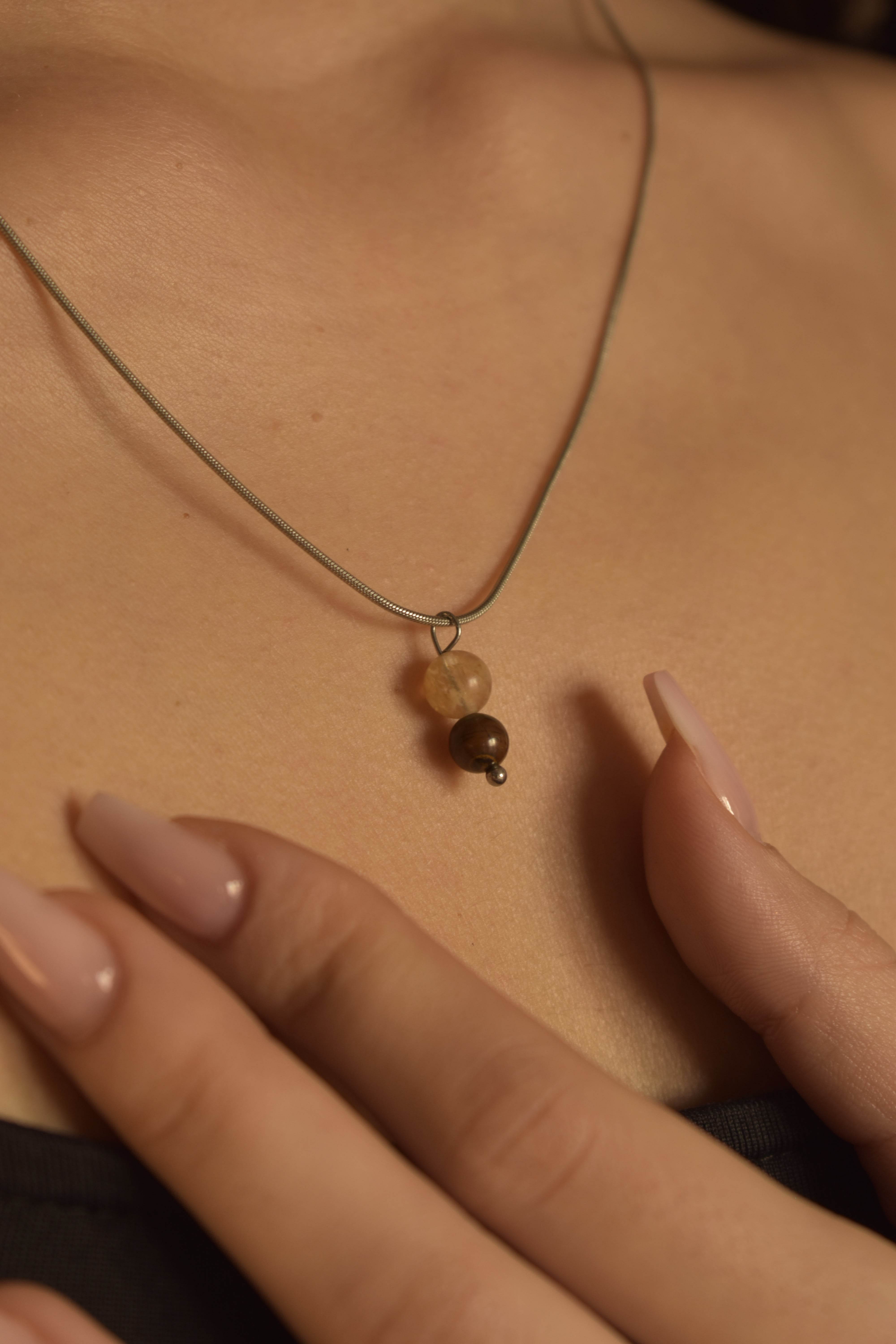 Collana Res in Occhio di Tigre e Quarzo Citrino