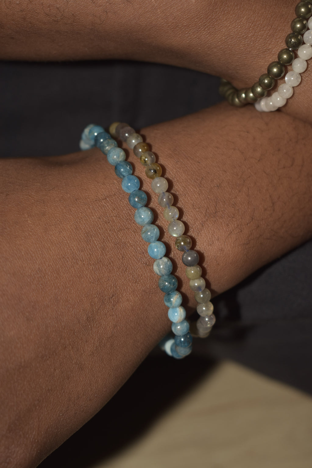 Lexi Bracelets in Apatite, Pyrite, Labradorite and Moonstone