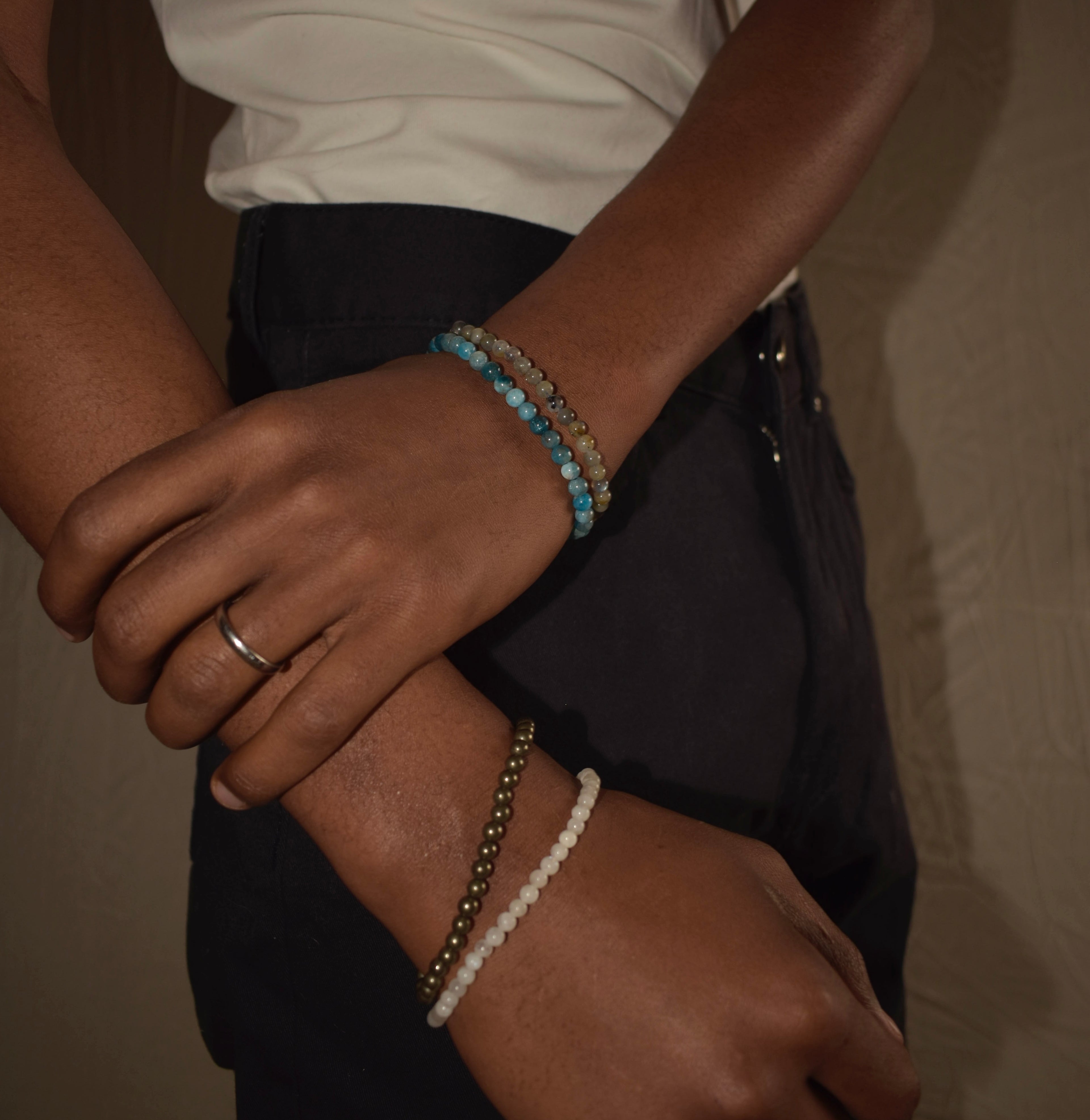 Lexi Bracelets in Apatite, Pyrite, Labradorite and Moonstone