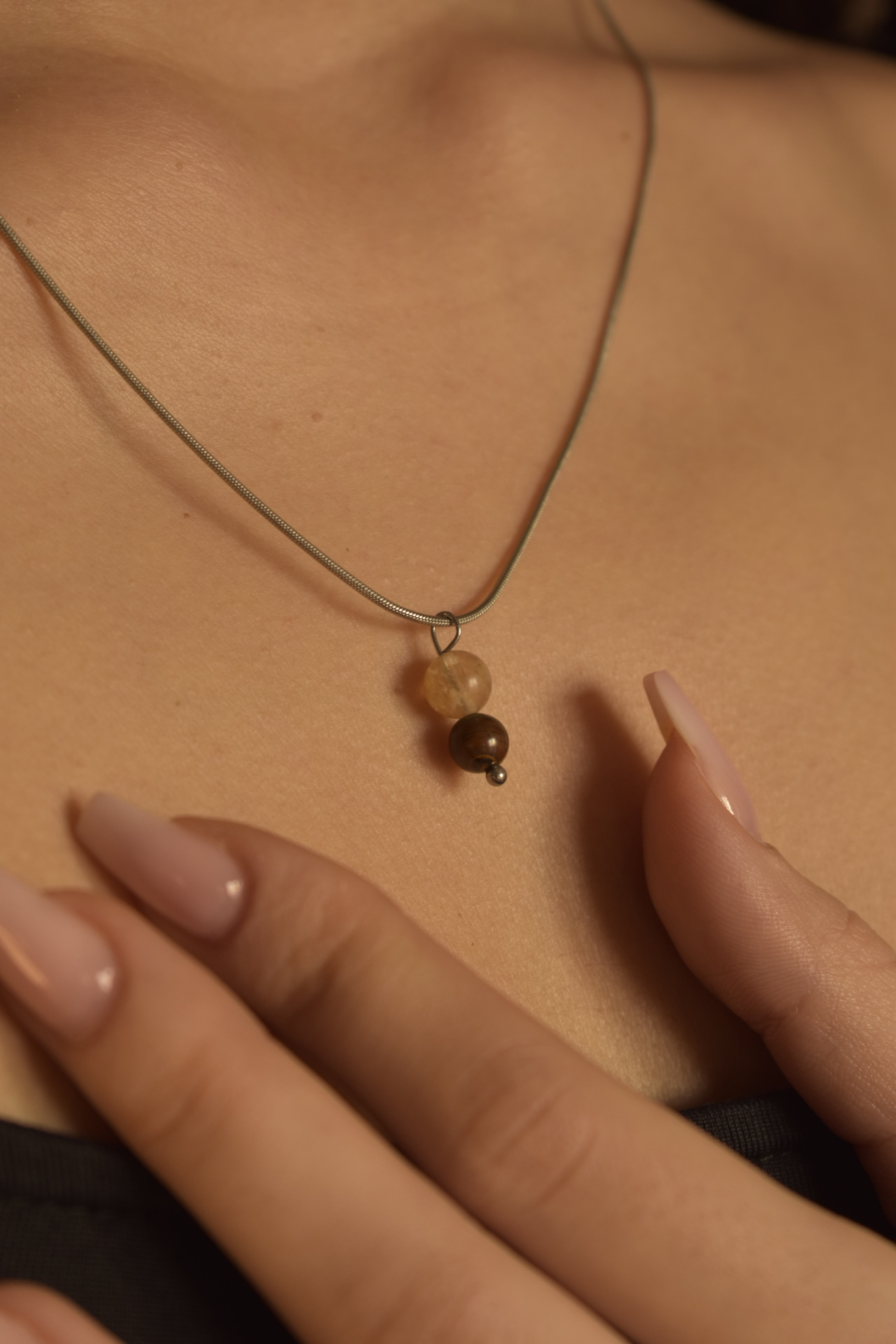 Collana Res in Occhio di Tigre e Quarzo Citrino