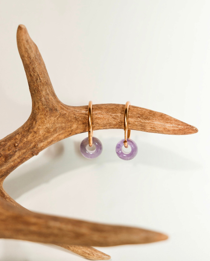 Crystal hoops in Ametista e Quarzo rosa
