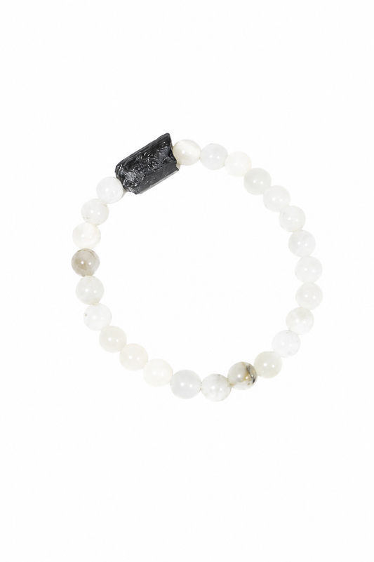 Bracciale Polissena in Pietra di Luna e Tormalina nera