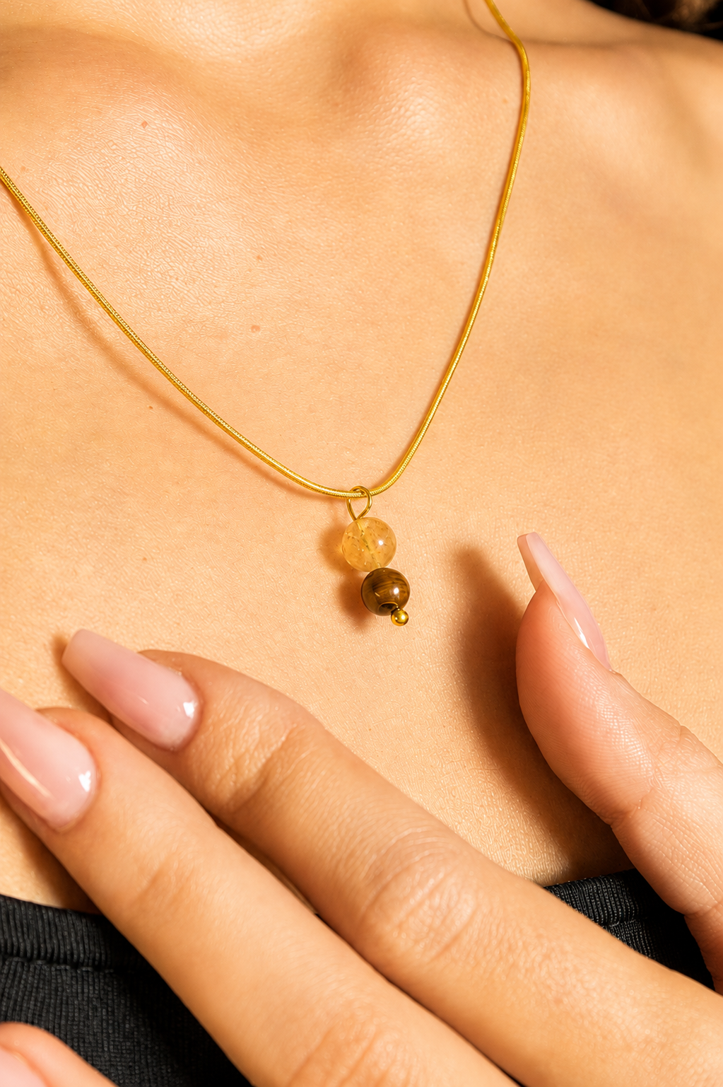Collana Res in Occhio di Tigre e Quarzo Citrino